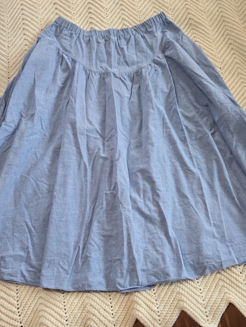 Vtg 100% Cotton Blue Gathered Full Midi Skirt